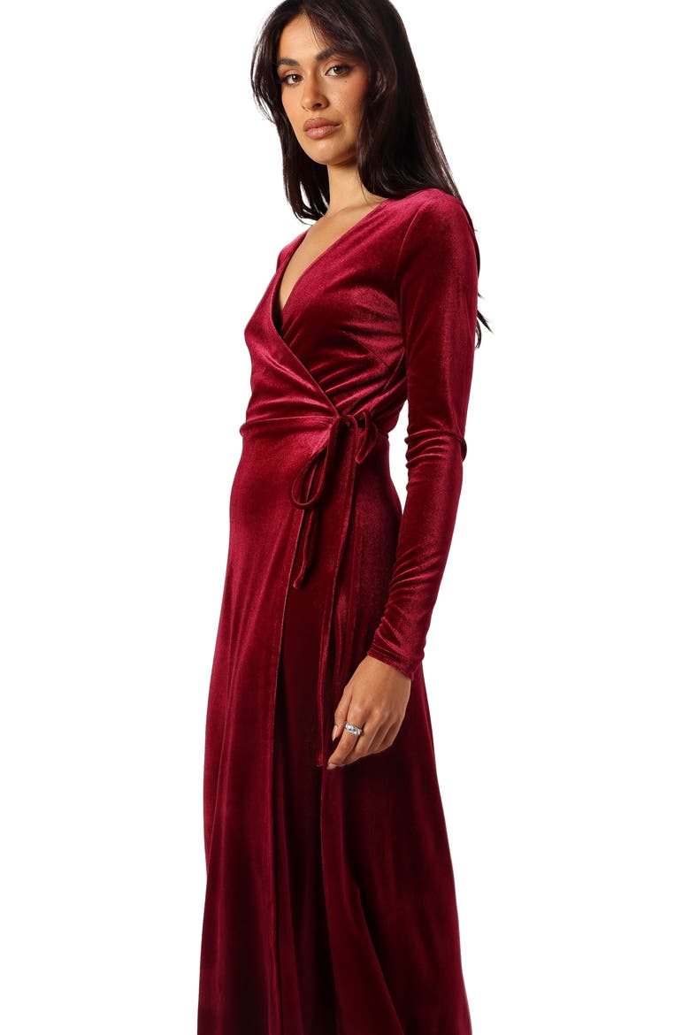Darby Long Sleeve Velvet Midi Wrap Dress, Alternate, color, BURGUNDY