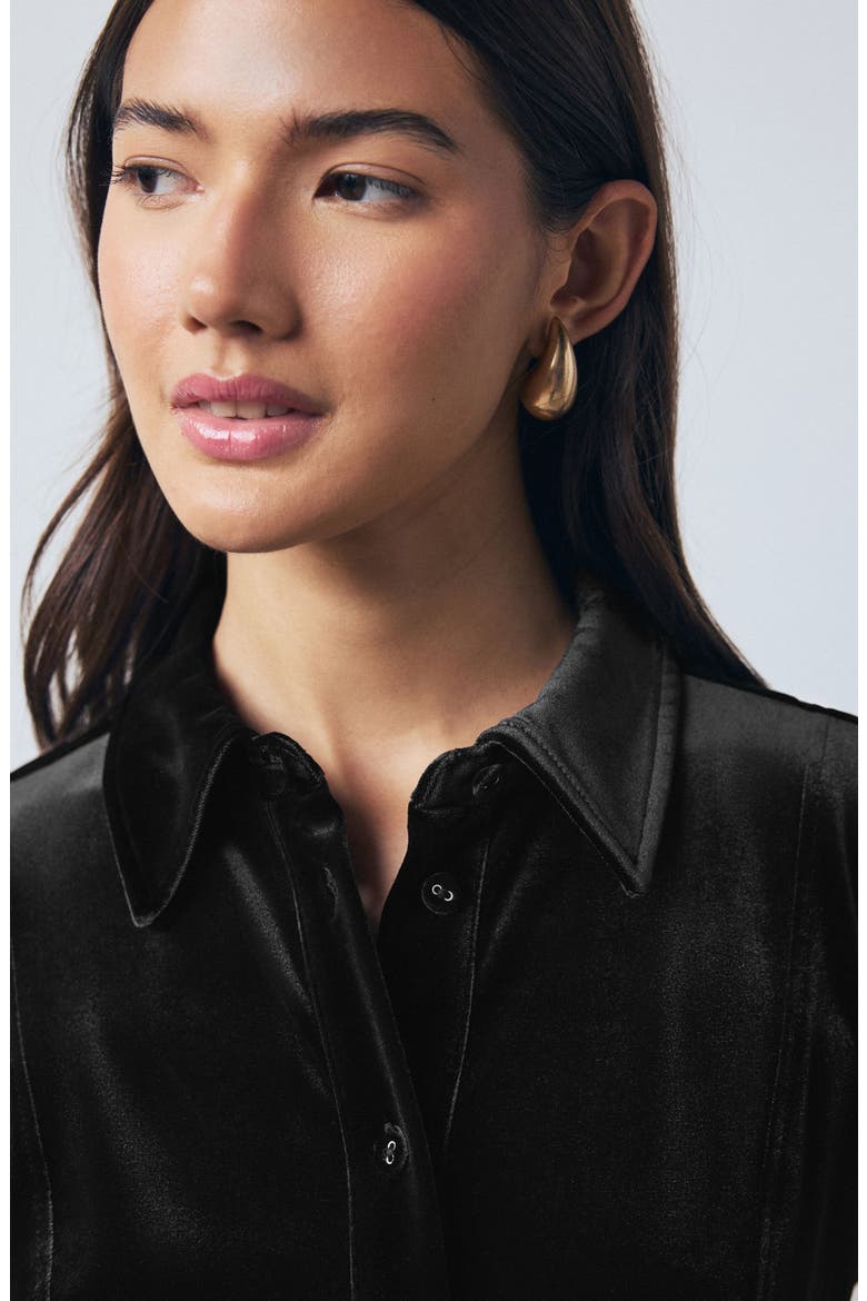 Velvet Mini Shirtdress, Alternate, color, BLACK