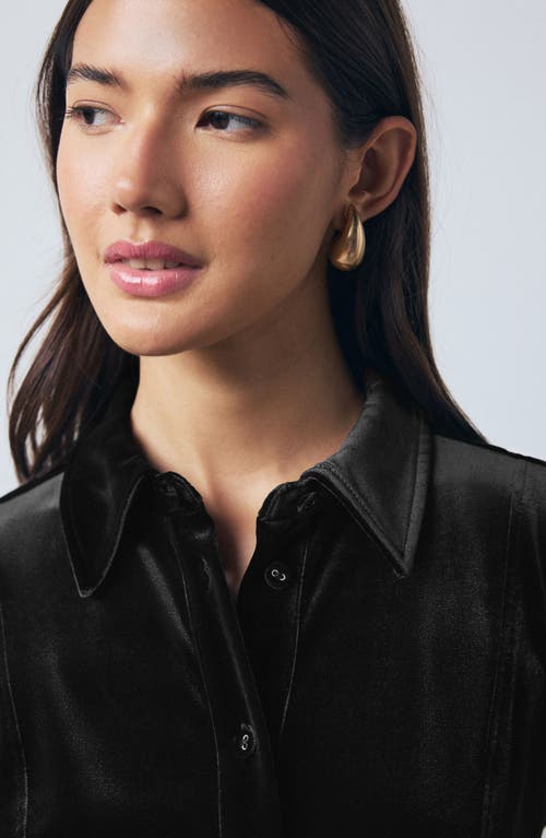 Next Velvet Mini Shirtdress In Black