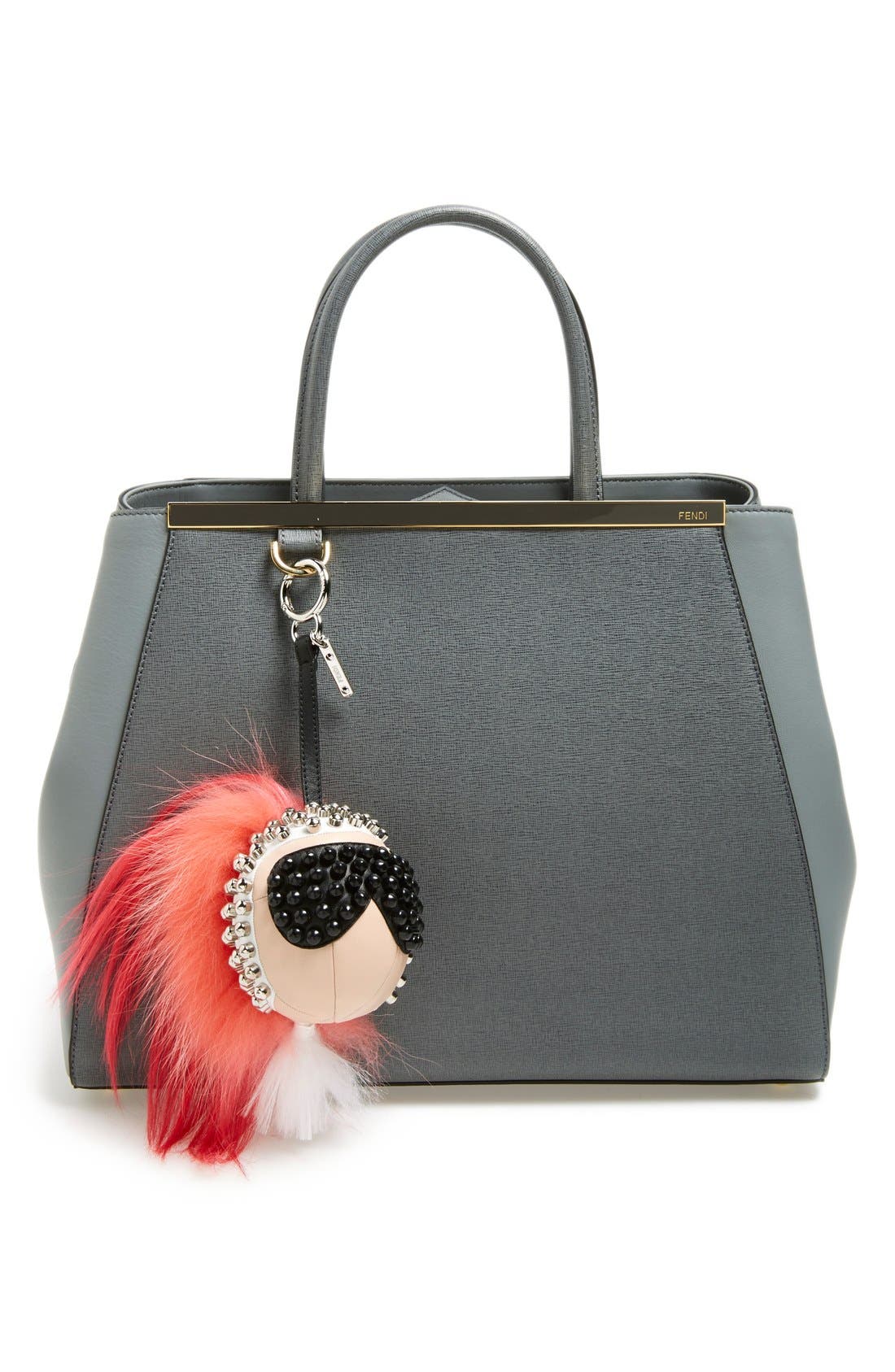 'Karlito' Genuine Goat Fur & Lambskin Leather Bag Charm, Alternate, color, PINK