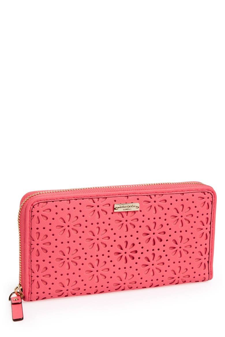 'cedar street - perforated lacey' zip around wallet, Main, color, SURPRISE CORAL