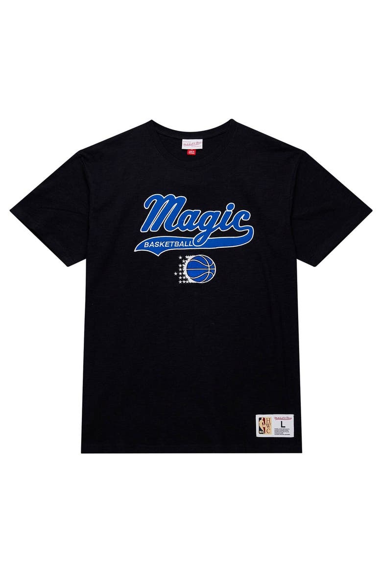Men's Mitchell & Ness Black Orlando Magic Hardwood Classics Felt Applique Slub T-Shirt, Alternate, color, Black