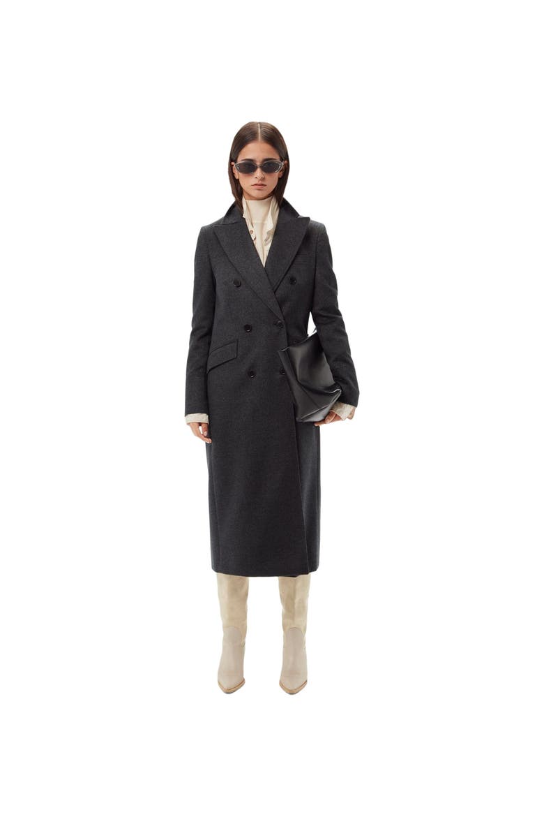 Cashmere Peak Lapel Long Coat, Alternate, color, charcoal
