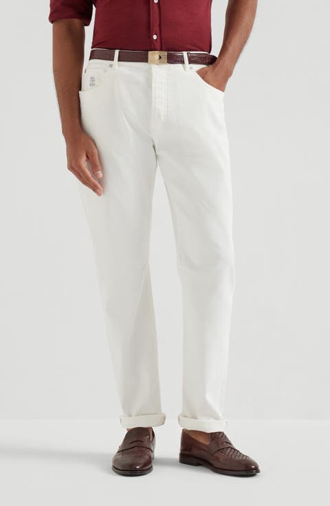 Garment-dyed denim trousers