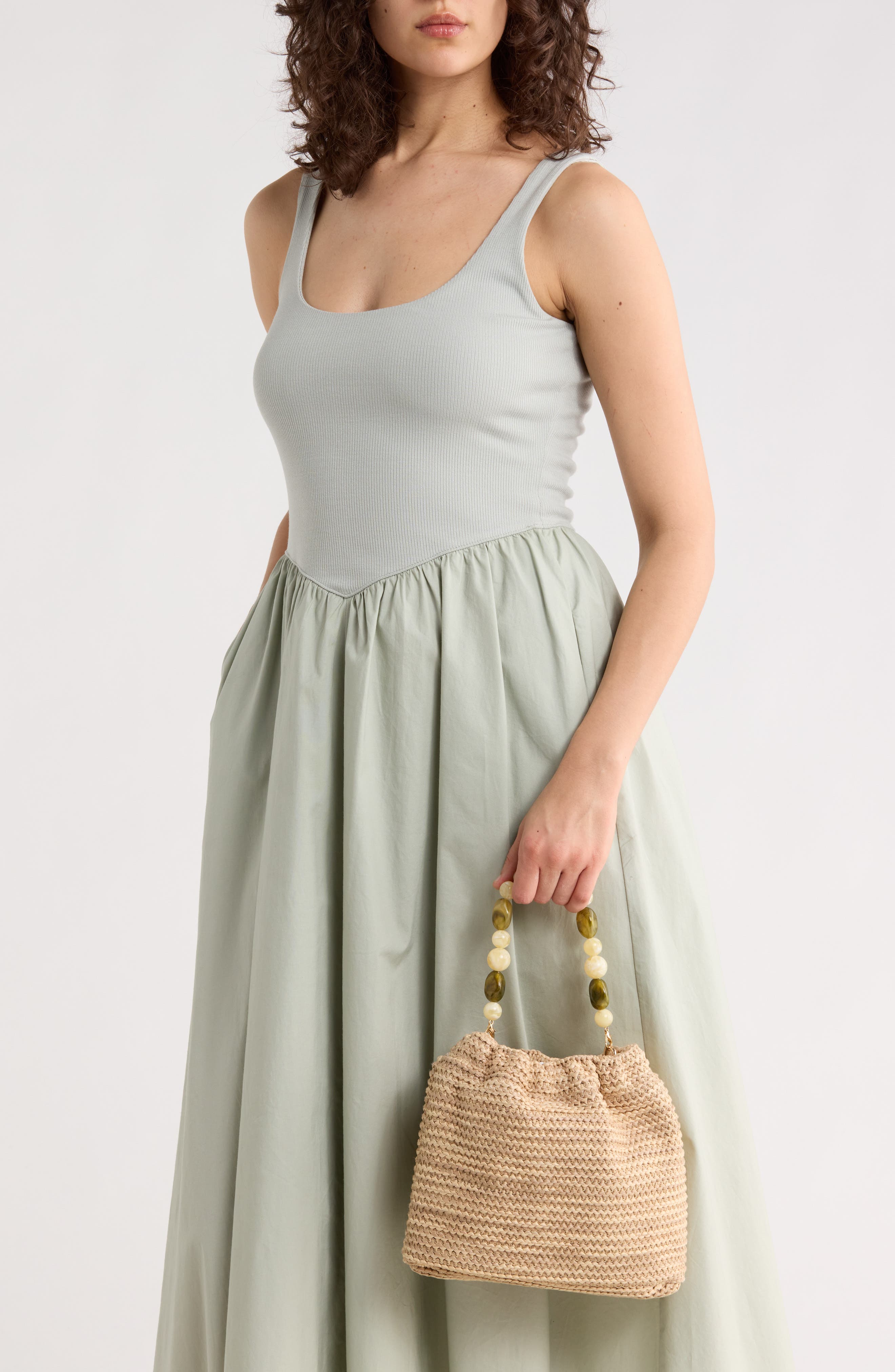 URBAN EXPRESSIONS HANDBAGS Beaded Handle Straw Crossbody Bag, Alternate, color, Natural