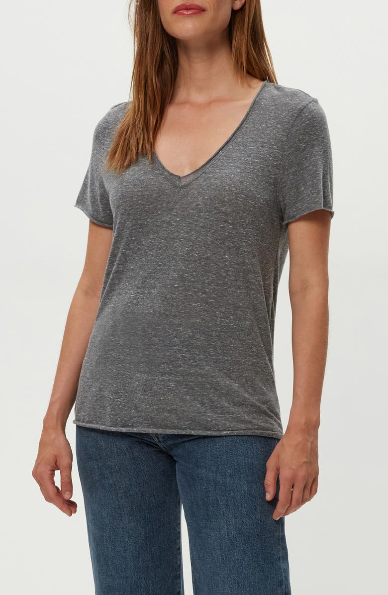 Michael Stars Vera Roll Edge V-Neck T-Shirt, Main, color, Charcoal