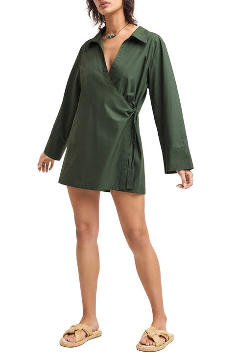 Elodie Long Sleeve Organic Cotton Wrap Cover-Up Dress