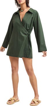 Vitamin A® Elodie Long Sleeve Organic Cotton Wrap Cover-Up Dress