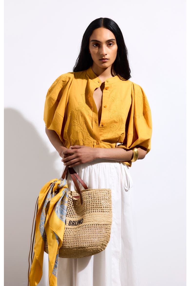 Short-sleeve Round-neck Blouse, Main, color, Jaune D'or