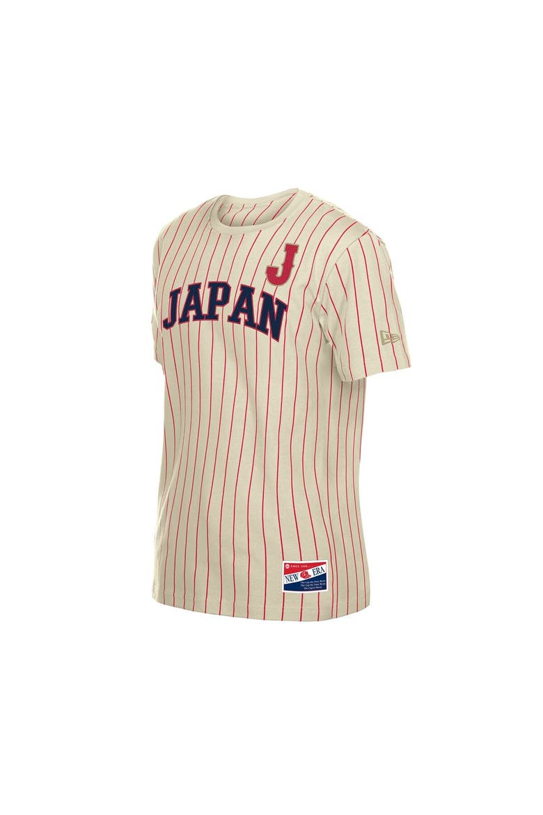 Men's New Era Cream Japan Baseball Throwback Meshback Pinstripe T-Shirt, Alternate, color, Cream