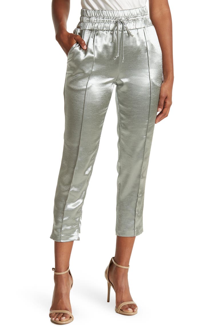 Cinq A Sept Adalie Hammered Satin Drawstring Pants, Main, color, GREEN SAPPHIRE