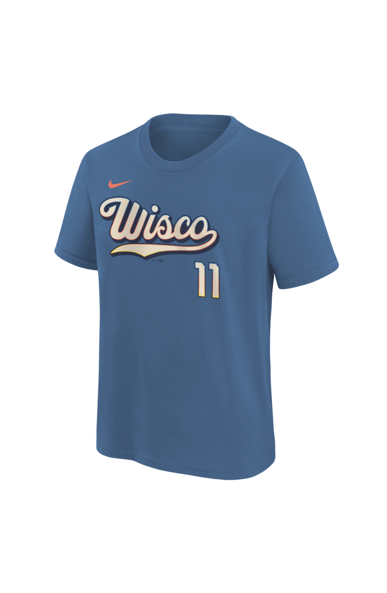 Nike Youth Nike Jackson Chourio Blue Milwaukee Brewers 2026 City Connect Name & Number T-Shirt, Alternate, color, Blue