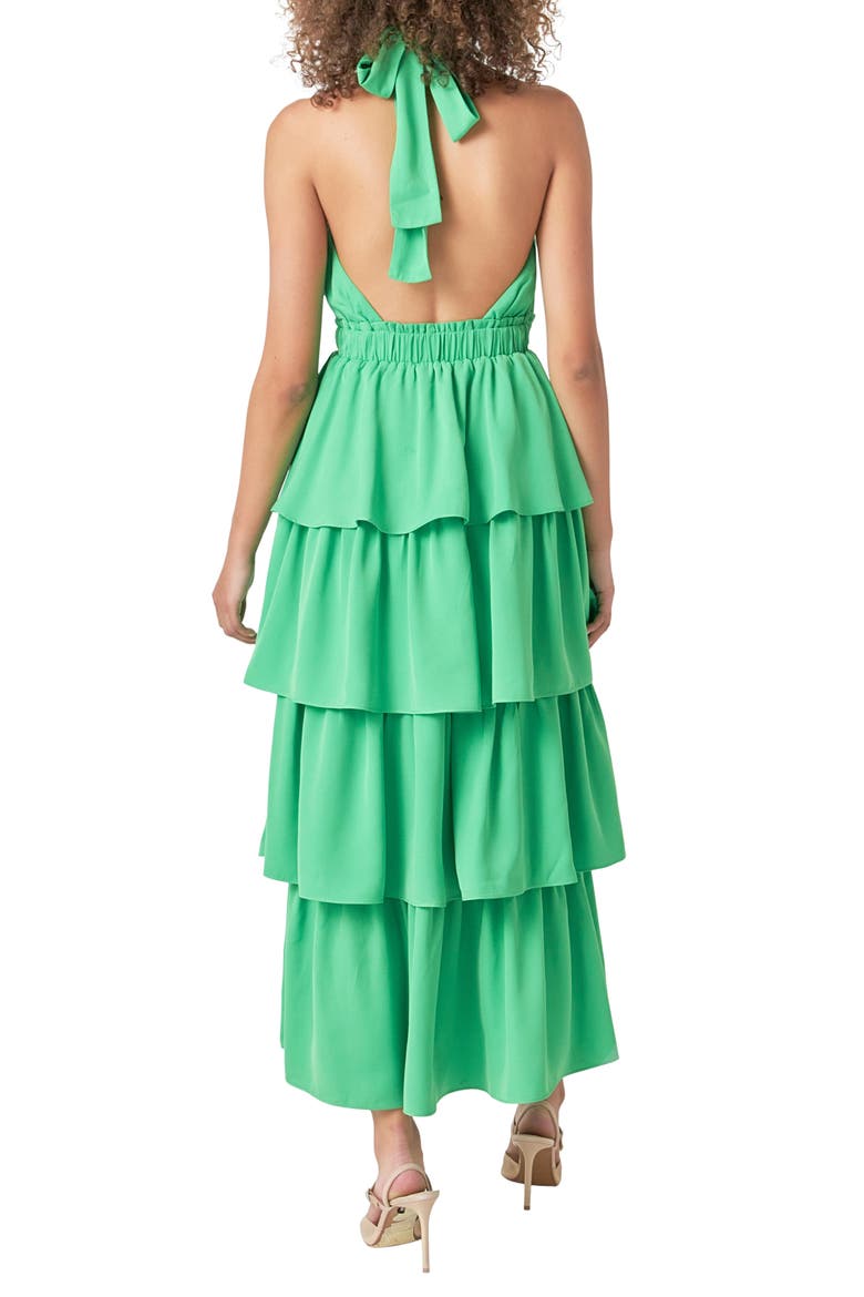 Halter Neck Tiered Maxi Dress, Alternate, color, KELLY GREEN