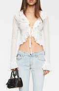 LIONESS Venice Tie Front Ruffle Long Sleeve Top