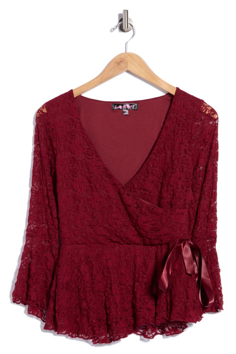 Lace Peplum Wrap Top, Main, color, CABERNET