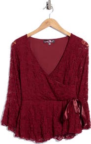 LUV BETSEY Lace Peplum Wrap Top