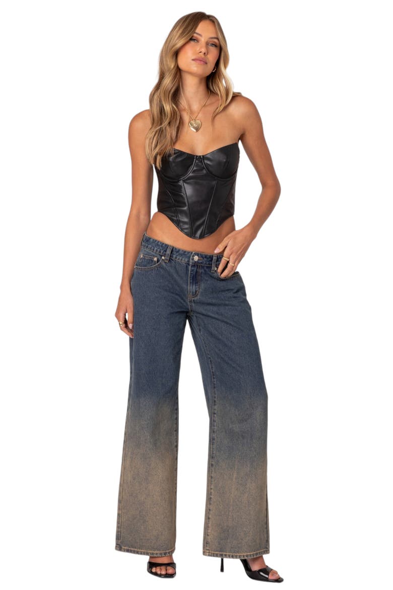 Aberdeen Faux Leather Strapless Crop Top, Alternate, color, BLACK