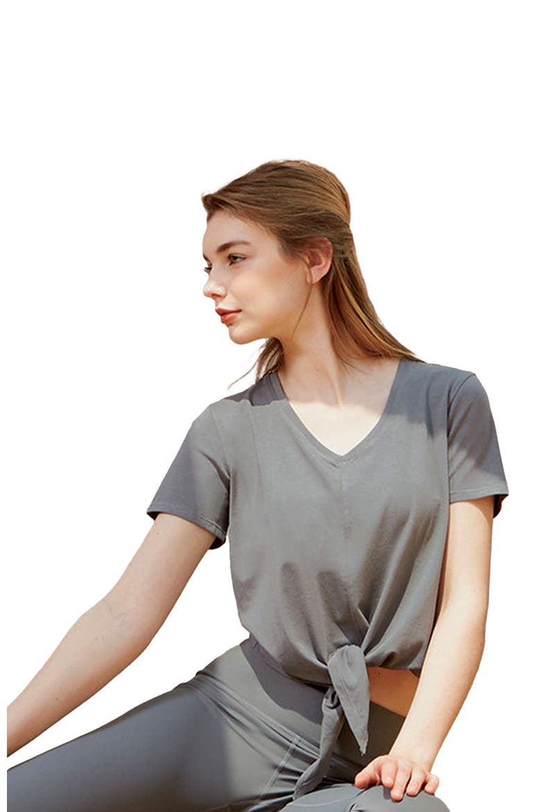 Knot your Race V Neck Short Sleeve Top, Alternate, color, Stone Olive