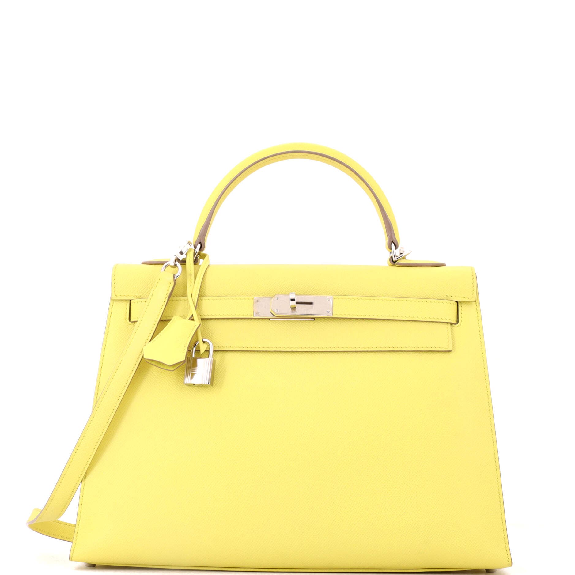 Pre-Owned Hermes Kelly Handbag Yellow Epsom with Palladium Hardware 32, Main, color, Soufre