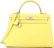 Pre-Owned Hermes Kelly Handbag Yellow Epsom with Palladium Hardware 32