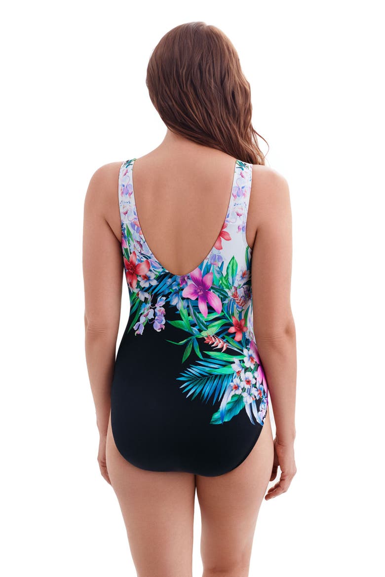 Panel Scoopback Highneck Long Torso One-Piece Swimsuit, Alternate, color, Bora Bora