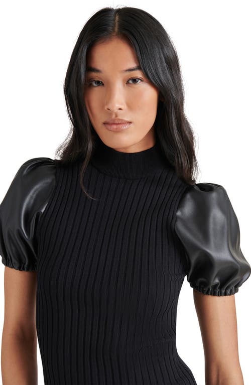 Steve Madden Peggy Mixed Media Faux Leather Sleeve Sweater