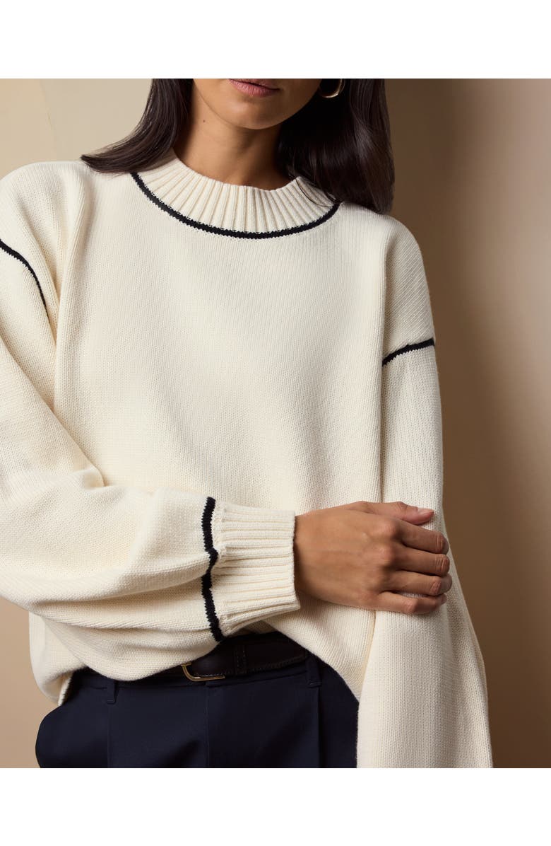 Onia Cotton Oversized Mock Neck Sweater, Alternate, color, Off White/Black