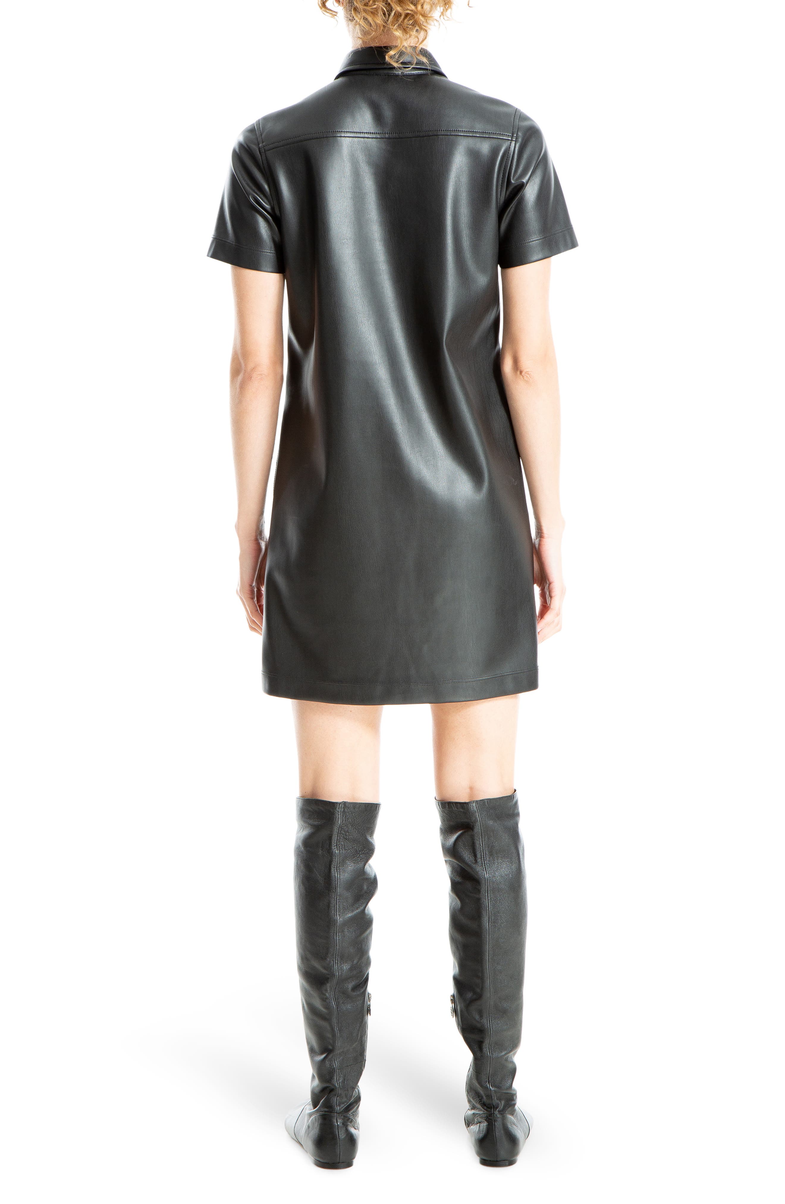 Faux Leather Short Sleeve Shirtdress - image 2