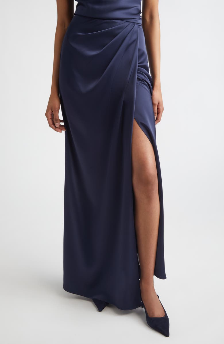 ST. JOHN Penelope Liquid Satin Evening Skirt, Alternate, color, Midnight
