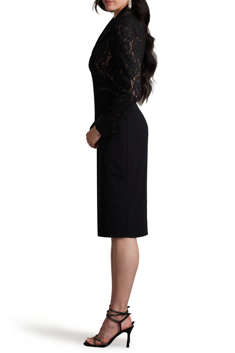 Long Sleeve Lace & Crepe Dress, Alternate, color, BLACK/ NUDE
