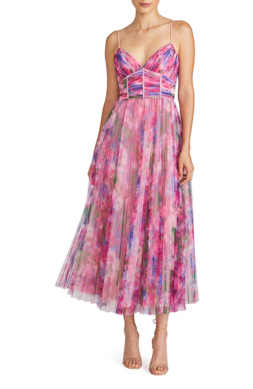 ML Monique Lhuillier Madison Floral Plissé Tulle Midi Cocktail Dress in Waterlily Floral  product