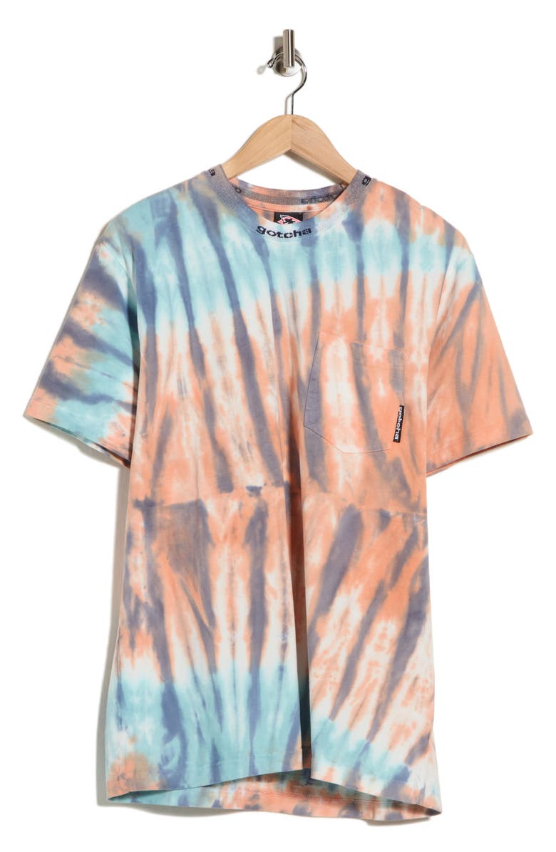 Gotcha Silverlake Tie Dye Cotton Pocket T-Shirt, Main, color, Canyon Sun