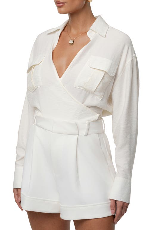 Jluxlabel Drift Collared Cargo Long Sleeve Top In White