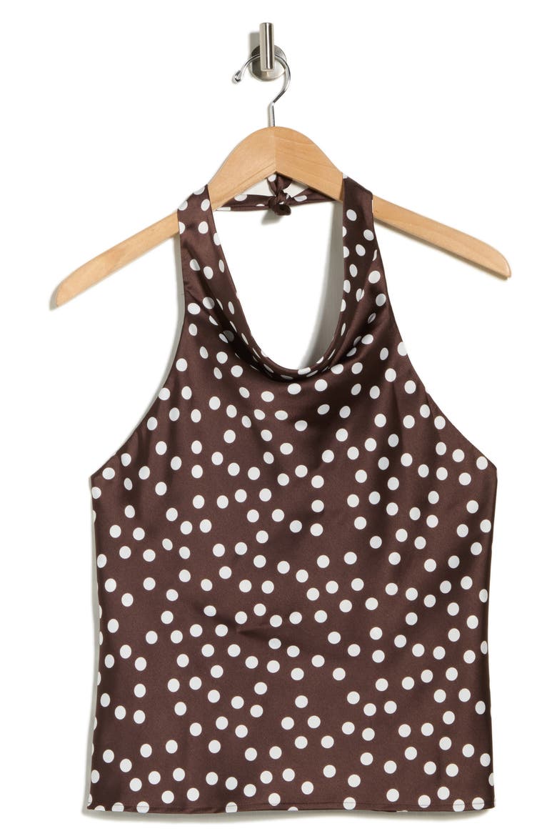 Polka Dot Satin Halter Top, Alternate, color, BROWN