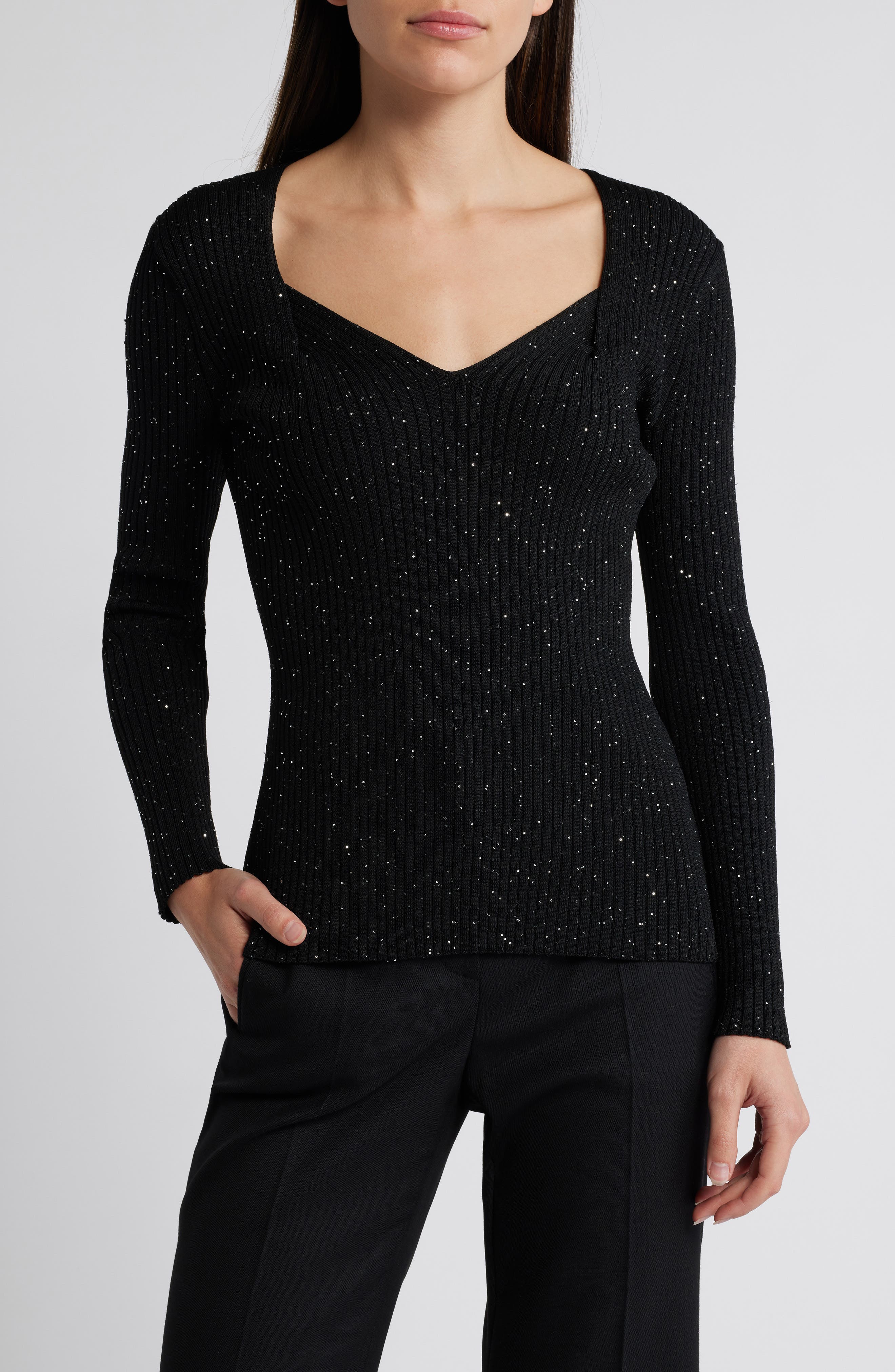 BOSS Ferim Sparkle Sweetheart Neck Rib Top