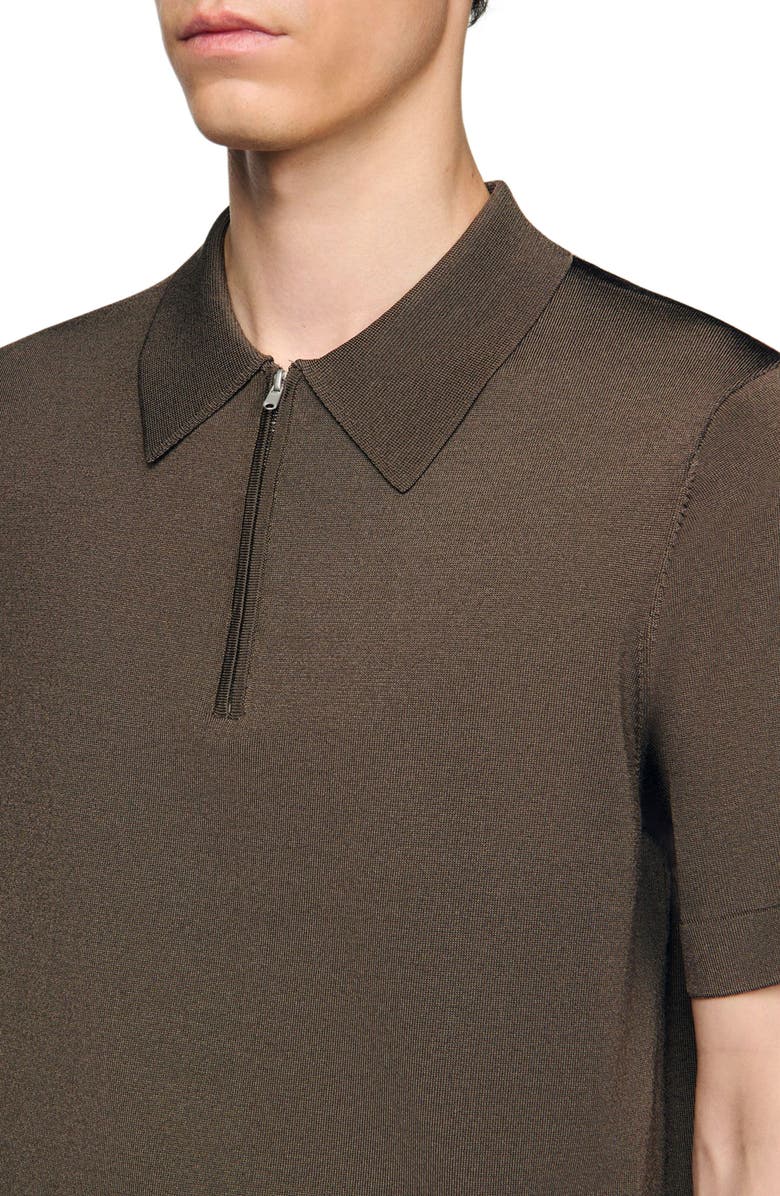 SANDRO Knitted polo with zip collar, Alternate, color, Caramel