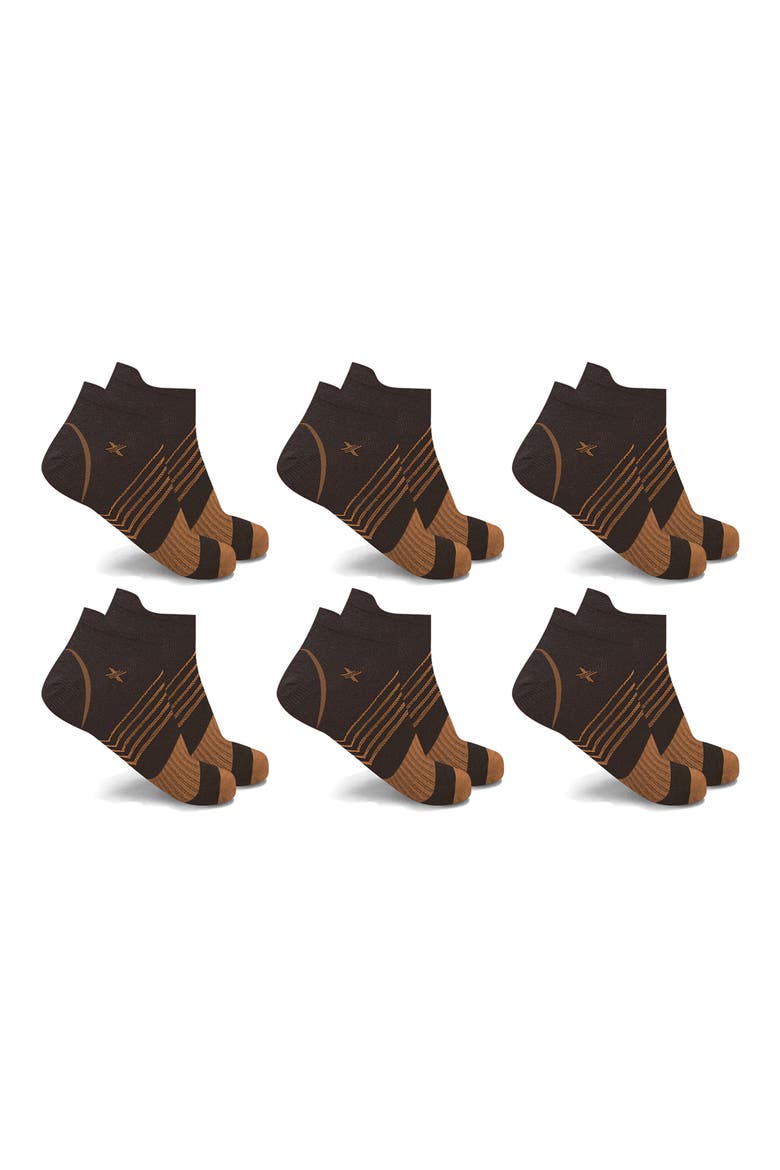 6-Pack Copper Infused Ankle Socks, Main, color, BROWN/ BLACK