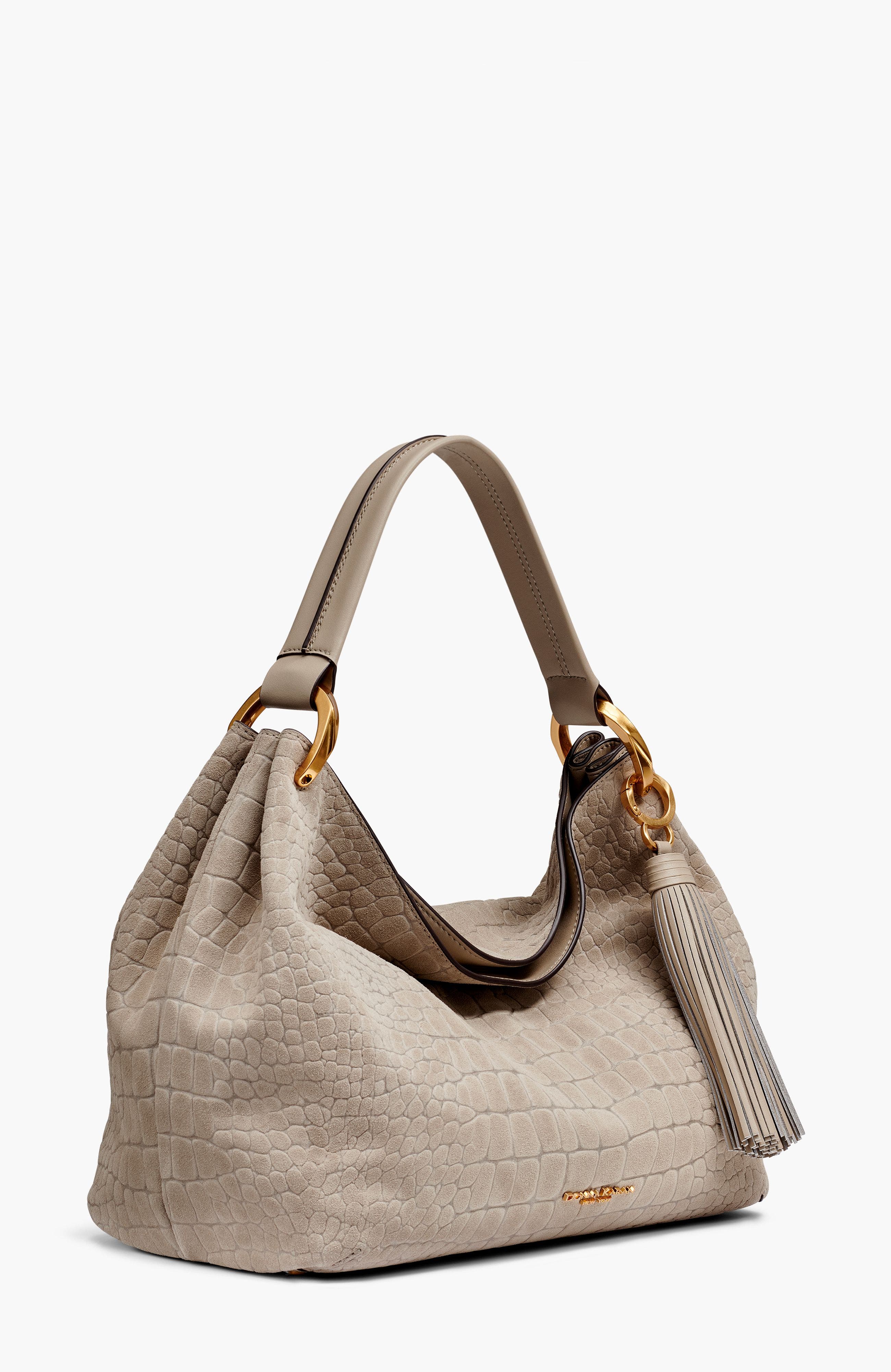 Donna Karan New York Glenwood Croc-Effect Suede Shoulder Bag, Alternate, color, Moth