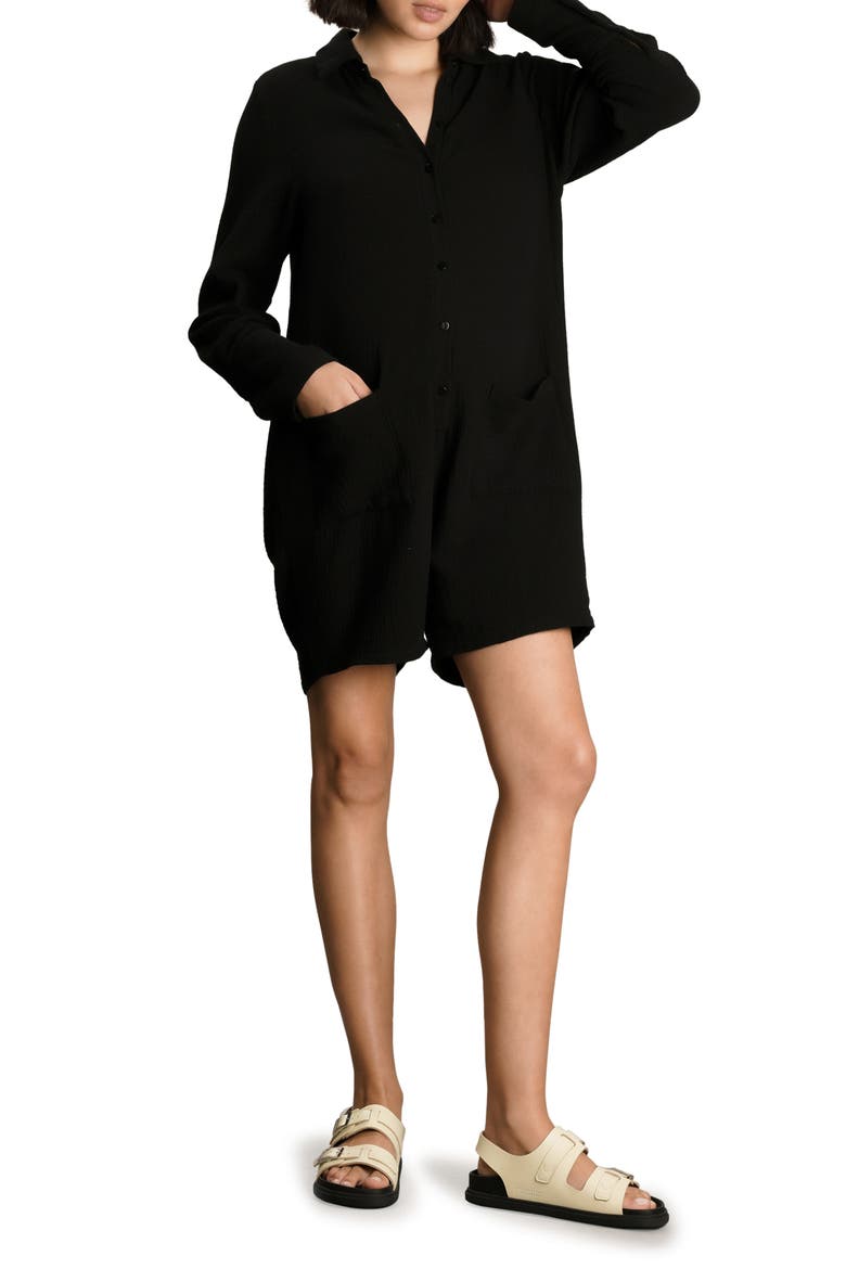 Juniper Maternity & Nursing Cotton Romper, Main, color, WASHED BLACK