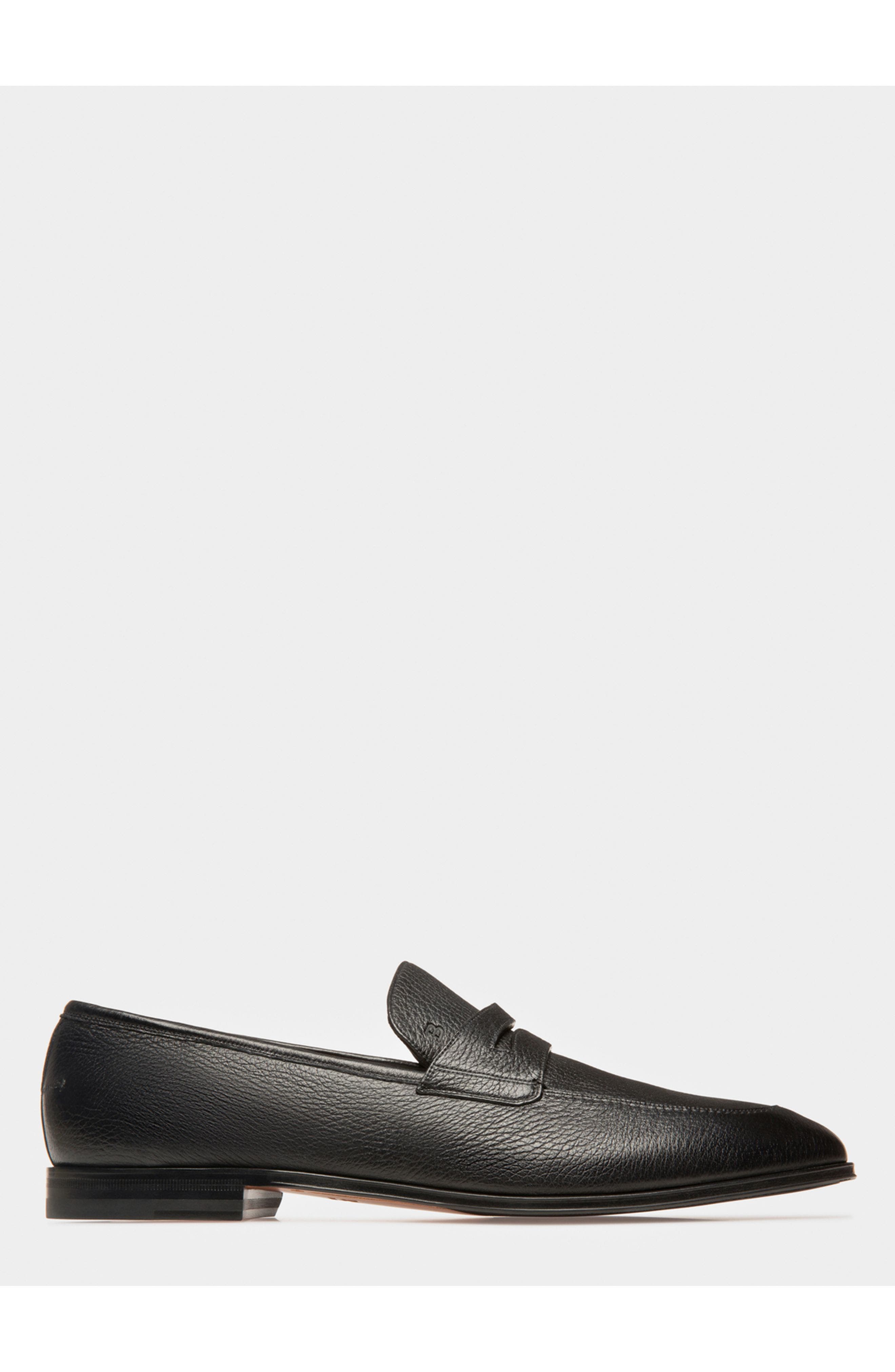 Bally Webb Men's Grained Deer Leather Penny Loafer, Main, color, Black