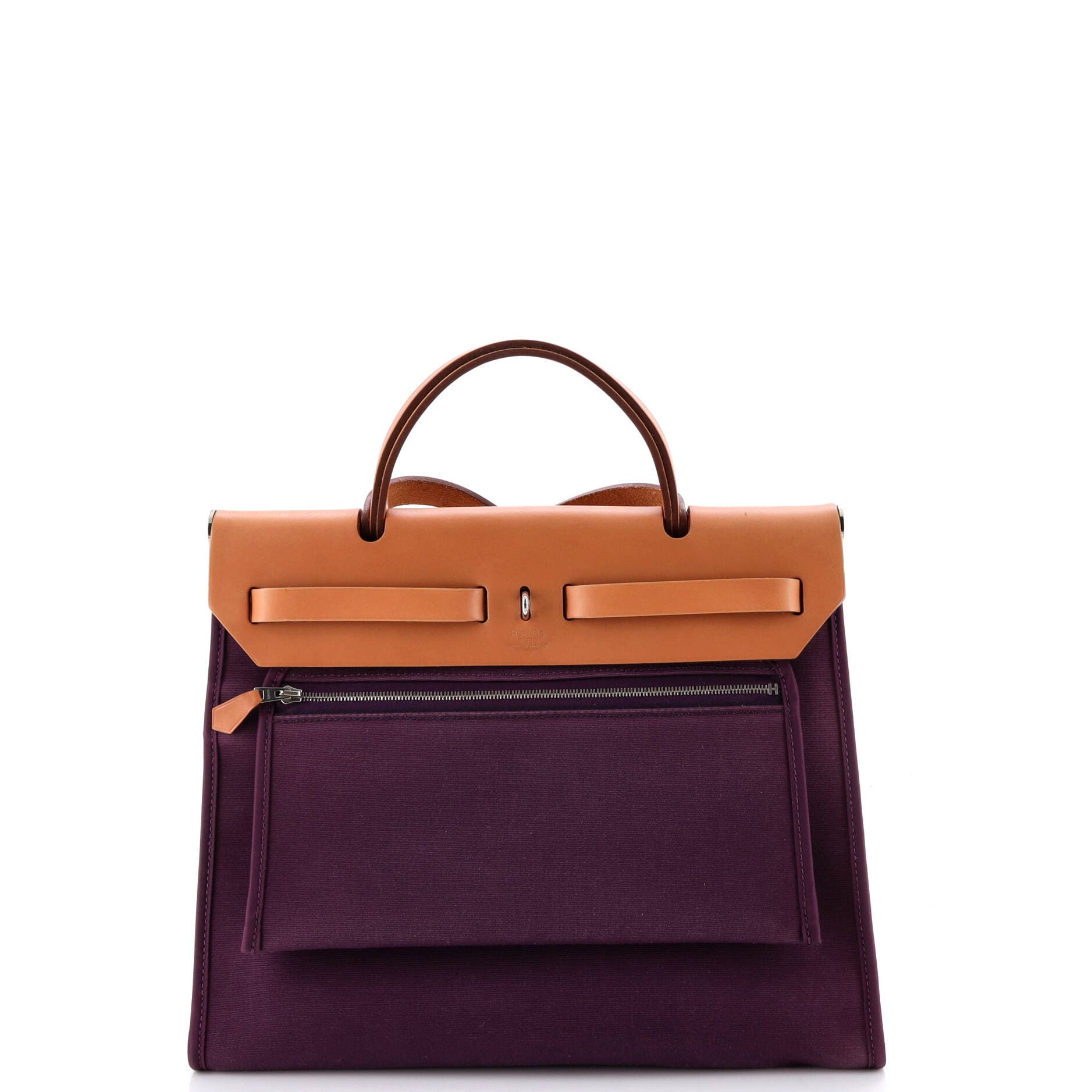 Pre-Owned Hermes Herbag Zip Leather and Toile 31, Alternate, color, Cassis