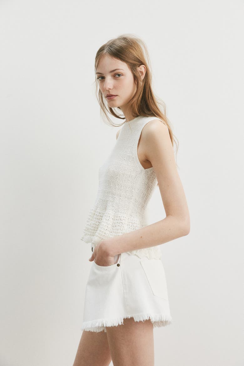 Frayed Denim Shorts, Alternate, color, Cream