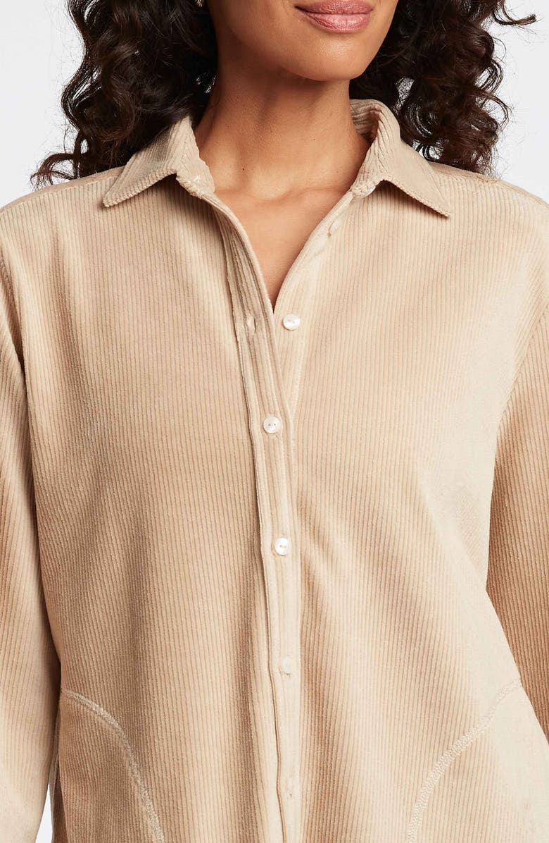 Foxcroft Maddy Plush Corduroy Button-Up Shirt, Alternate, color, Khaki
