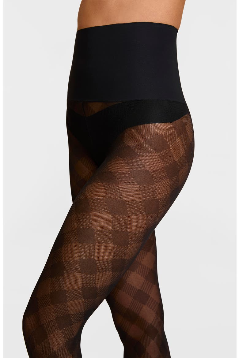 Plaid Sheer Tights, Alternate, color, BLACK