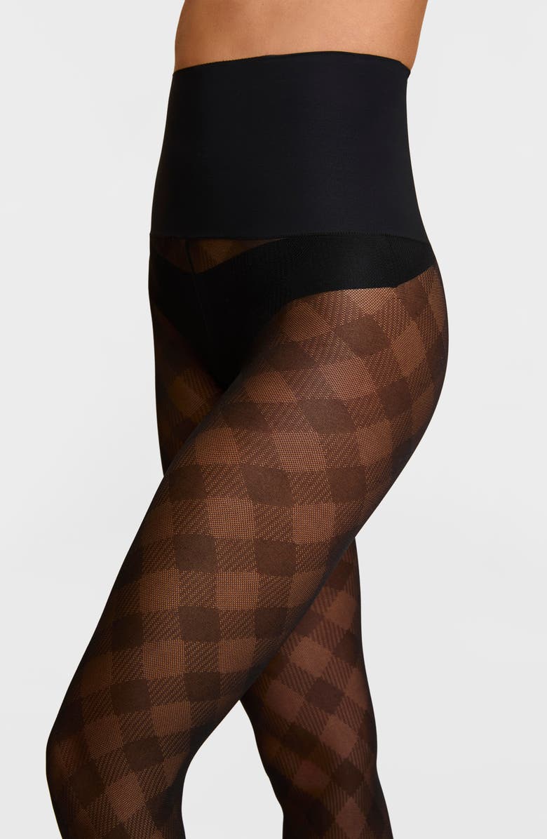Commando Plaid Sheer Tights, Alternate, color, Black
