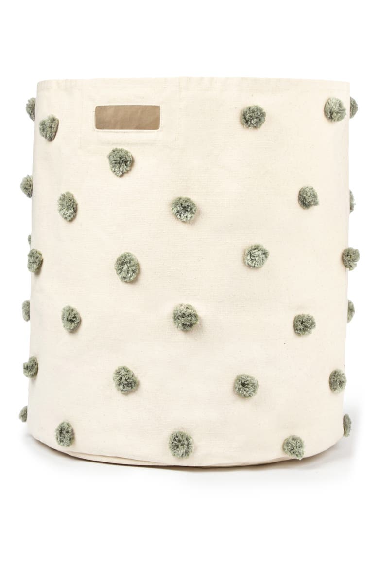 Pompom Canvas Hamper, Main, color, SAGE