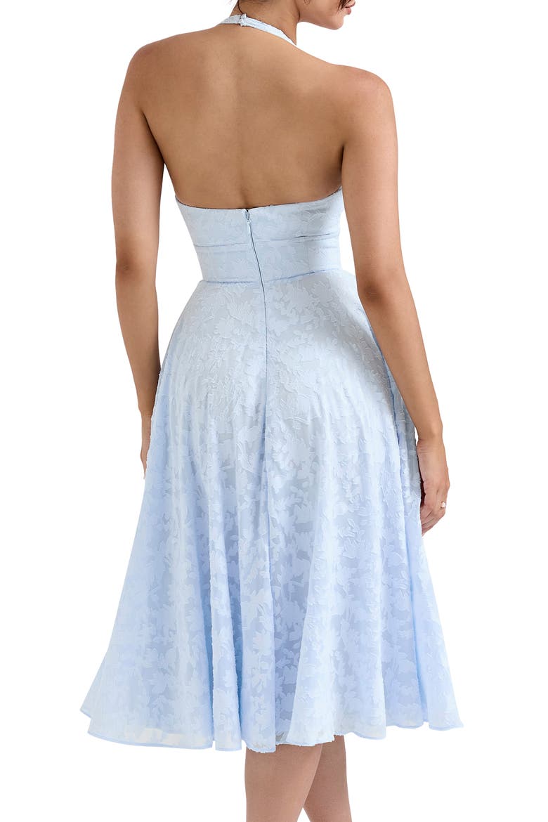 Arietta Floral Jacquard Plunge Halter Neck Dress, Alternate, color, ICE WATER