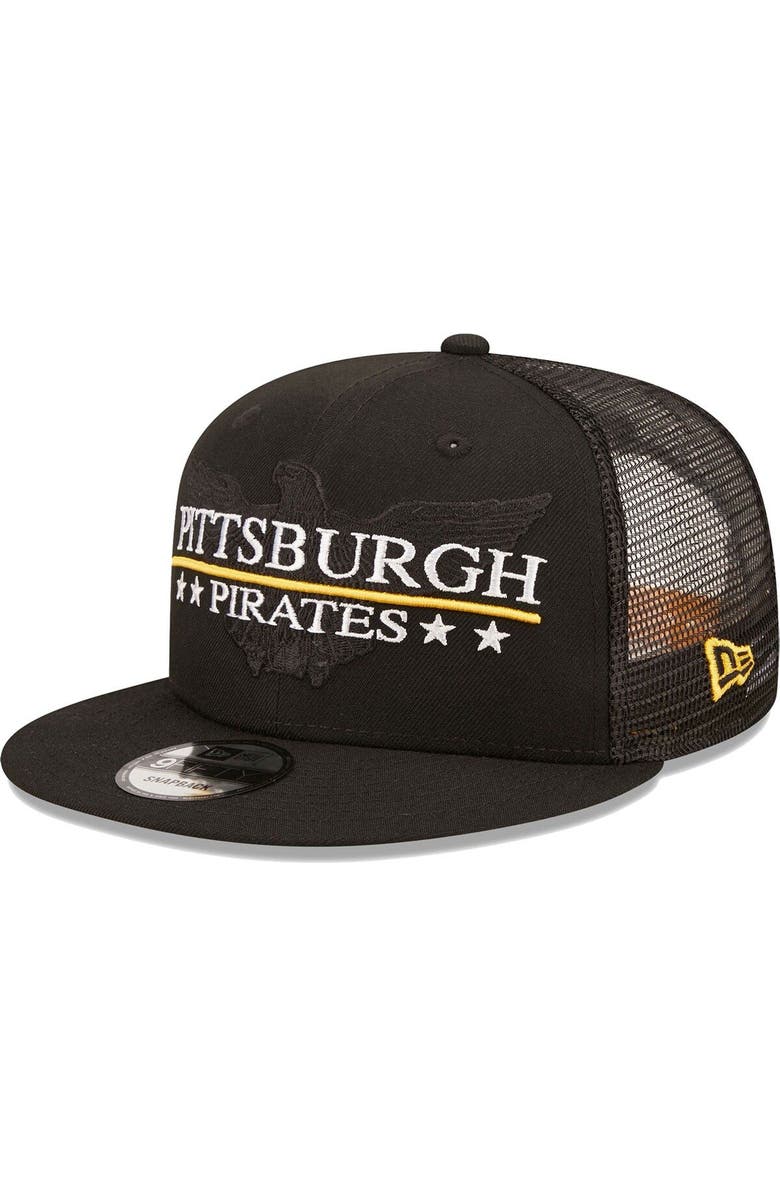New Era Men's New Era Black Pittsburgh Pirates Patriot Trucker 9FIFTY Snapback Hat, Alternate, color, Black