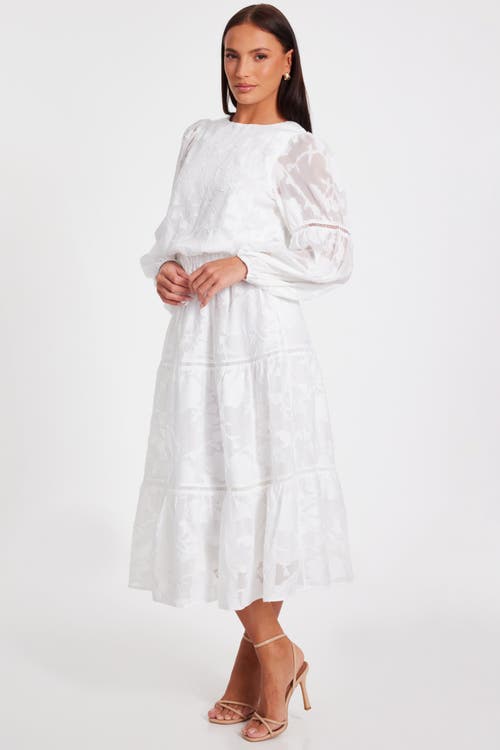 Quiz Jacquard Midi Dress With Balloon Sleeve In White