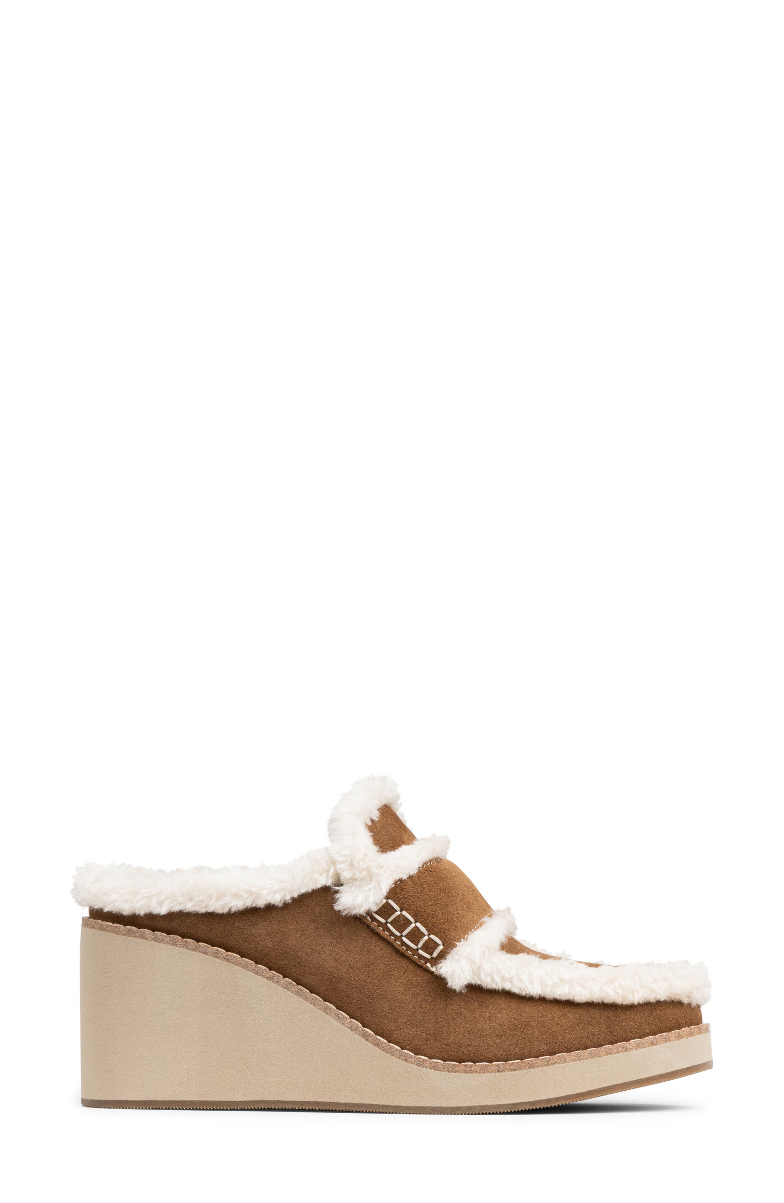 Donald Pliner Faux Shearling Lined Wedge Clog, Alternate, color, Saddle